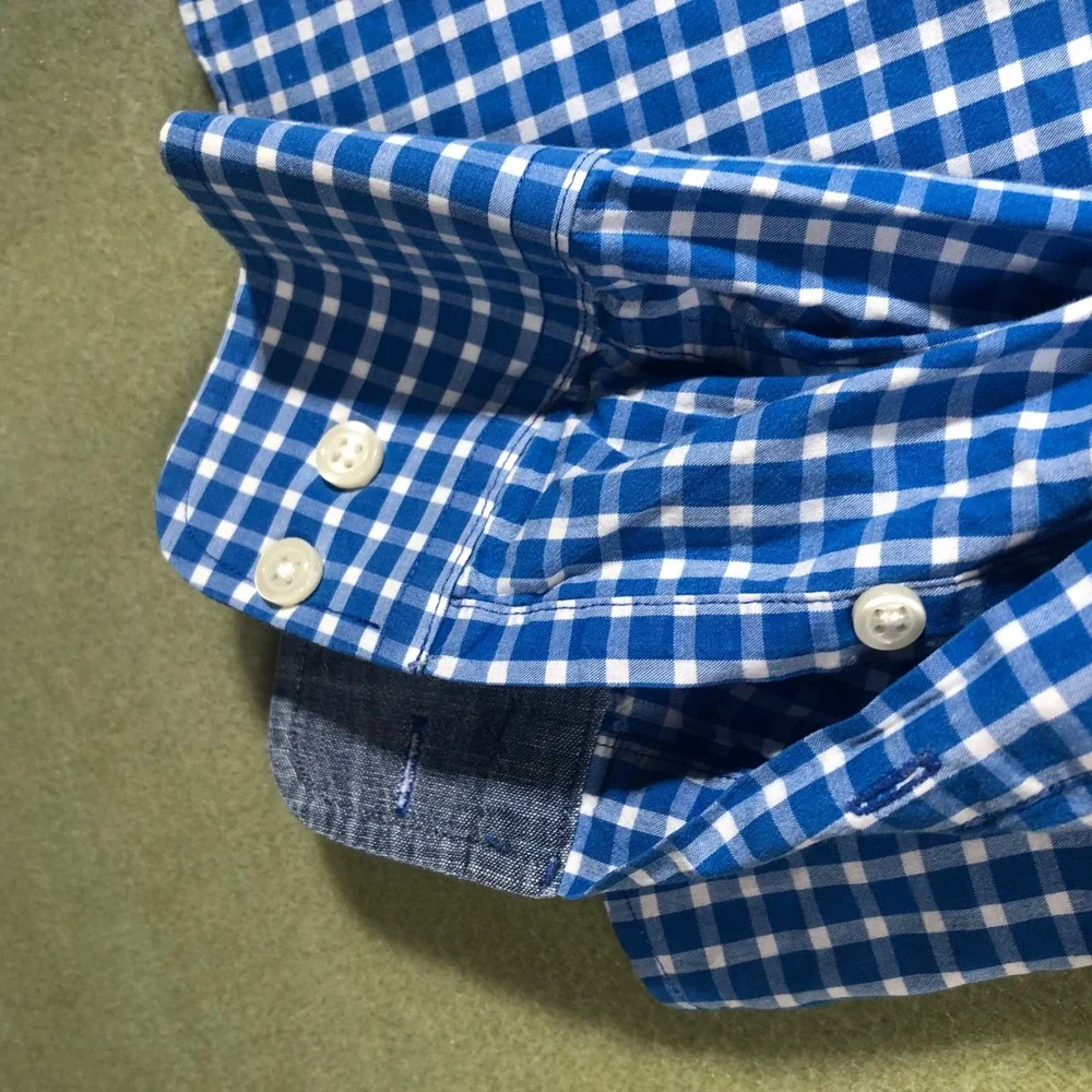Banana Republic Button Down Shirt Mens M Blue Gingham Soft Wash Standard Fit